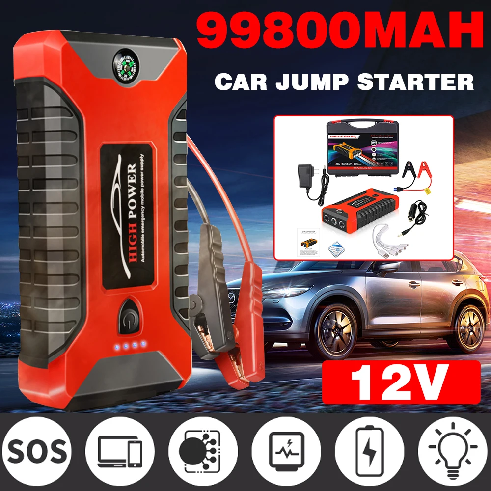 Portable Car Battery Starter Auto Jump Starter 99800mAh Petrol Diesel Car Emergency Booster Start Power Supply 12V For Cars