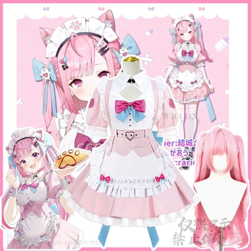 Yuuki sakuna cosplay anime hololive vtuber virtual youtuber traje vestido rosa lolita para meninas halloween natal personalizado