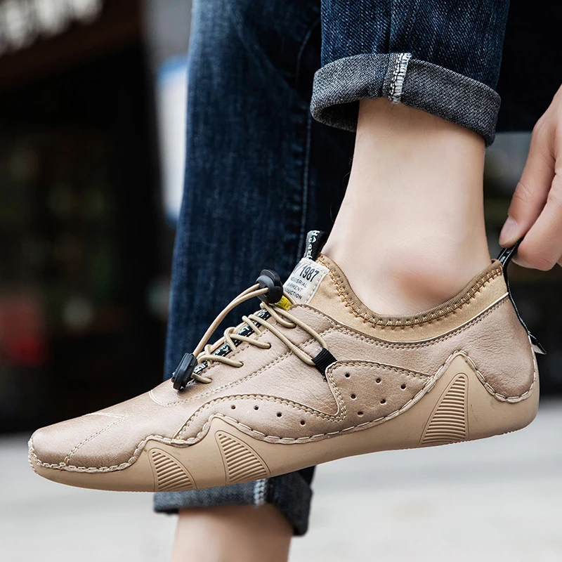 Leather Casual Sneakers for Men Driving Shoes 2024 New Fashion In Waterproof Men Doug Luxury Dress Loafers Shoes Footwear 