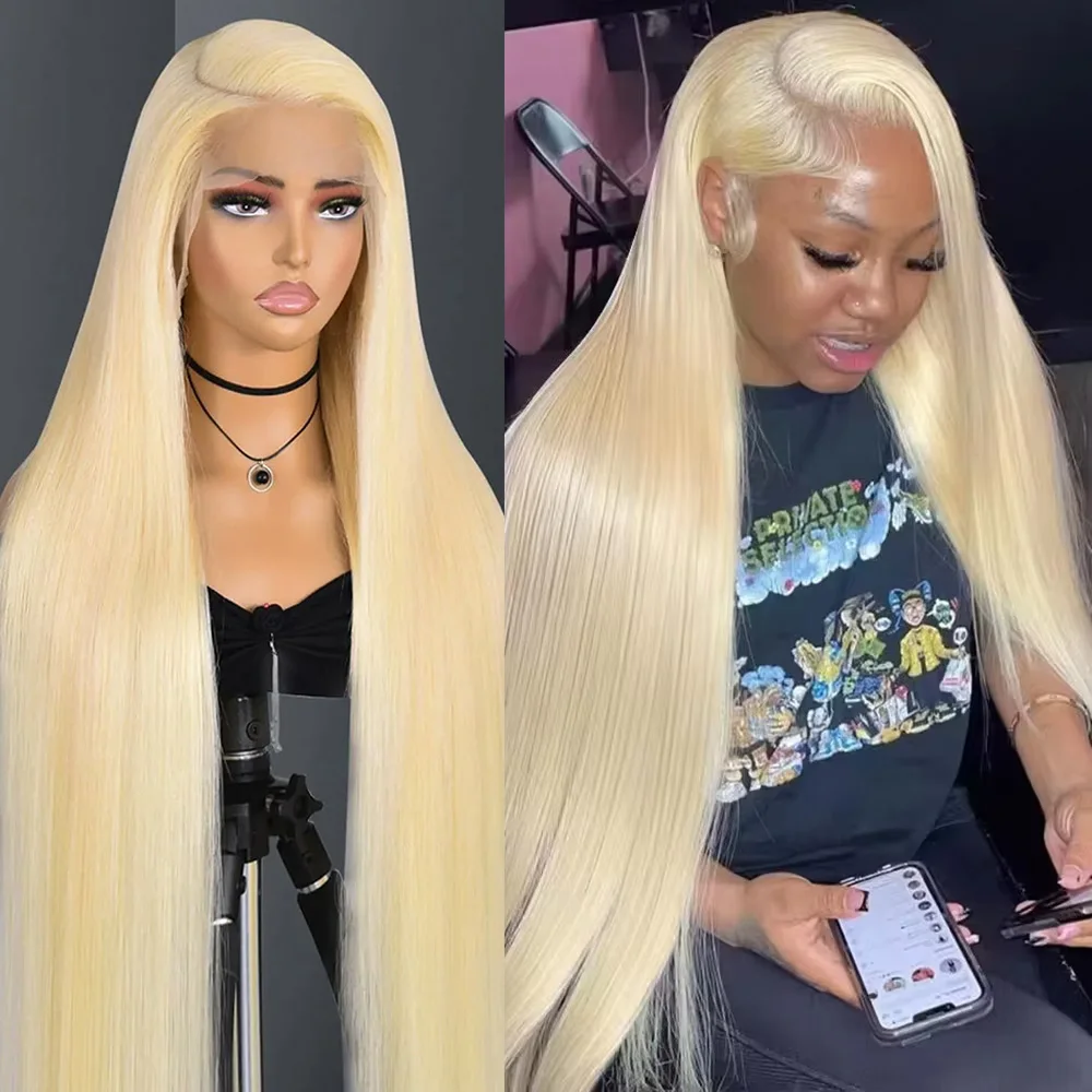 

613 Honey Blonde Straight Human Hair Wig 13x6 Lace Frontal Wig 613 Colored 200 Density 46 Inches Human Hair Wigs For Women