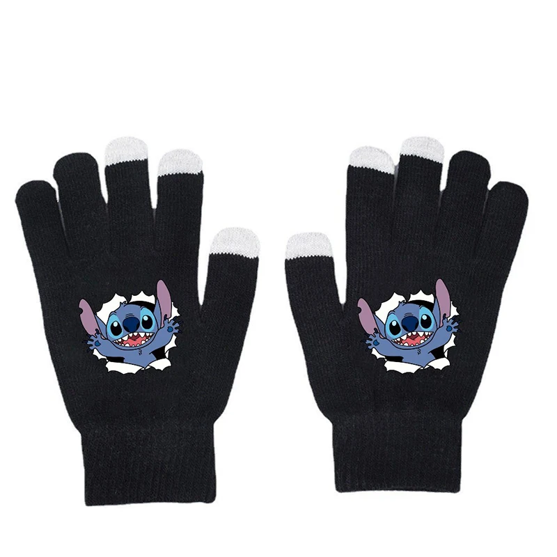 Disney Lilo and Stitch Cotton Gloves Cartoon Cute Anime Figures Elasticity Full Finger Glove Thicken Winter Warm Unisex Boy Girl images - 6