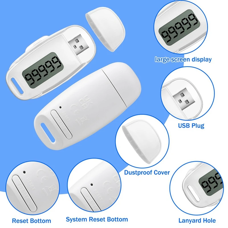 2Pcs 3D Pedometer Step Counter For Walking USB Rechargeable Step Tracker With Removable Clip And Lanyard Easy Install