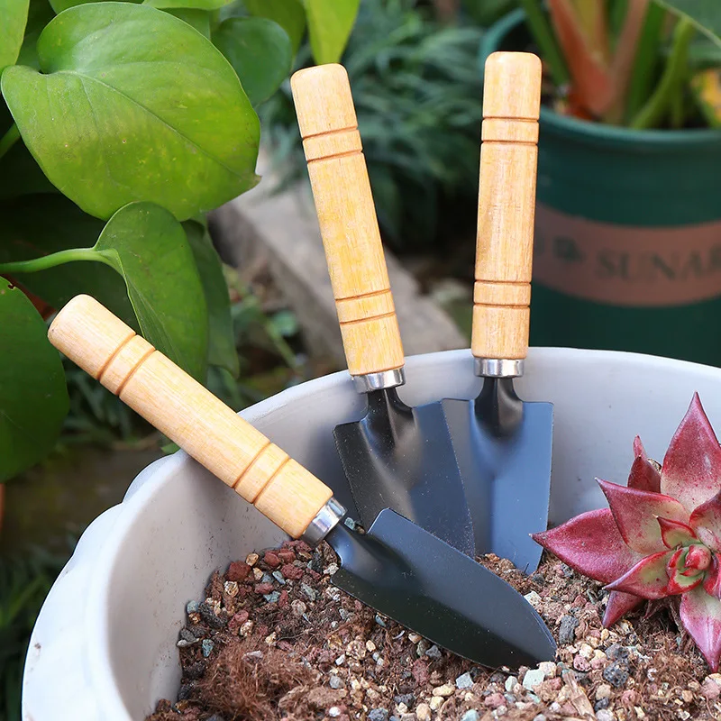 1PC Wooden Handle Iron Garden Shovel Rake Spade for Flowers Potted Plant Bonsai Mini Gardening Tools Set Digging Weeding