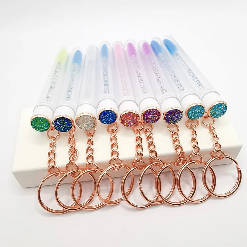 1pcs Keyring Eyelash Spoolies Brush Mascara Wand Tubes With Diamond Key Chain Eyelash Extension Makeup Tools