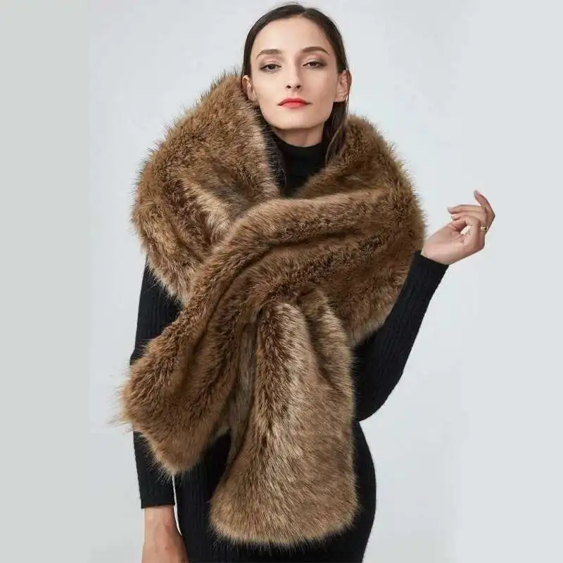 Winter Faux Fur Shawl Large Fluffy Scarf Neck Warmer Women Furry Collar Wedding Bridal Formal Evening Party Shrug Accessories
