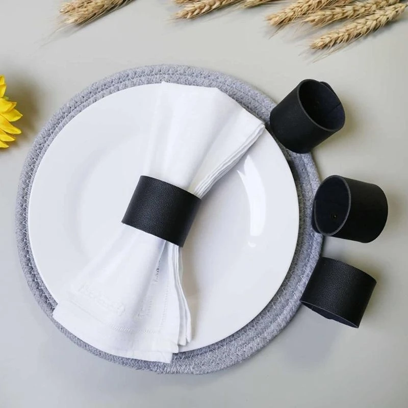 Pack Of 6 Simple PU Leather Napkin Rings for Family Gatherings Napkin Holders