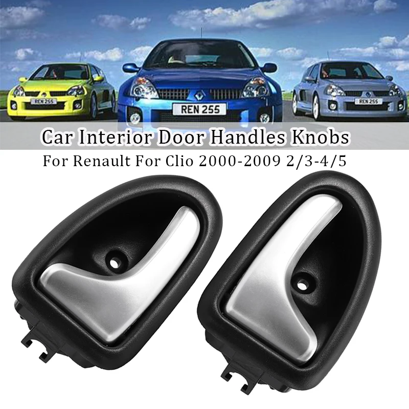 For Renault Car Inside Inner Door knob Interior Door Handle Left Right Fit For Clio 2000-2009 2/3-4/5 Doors Silver Matte Handles