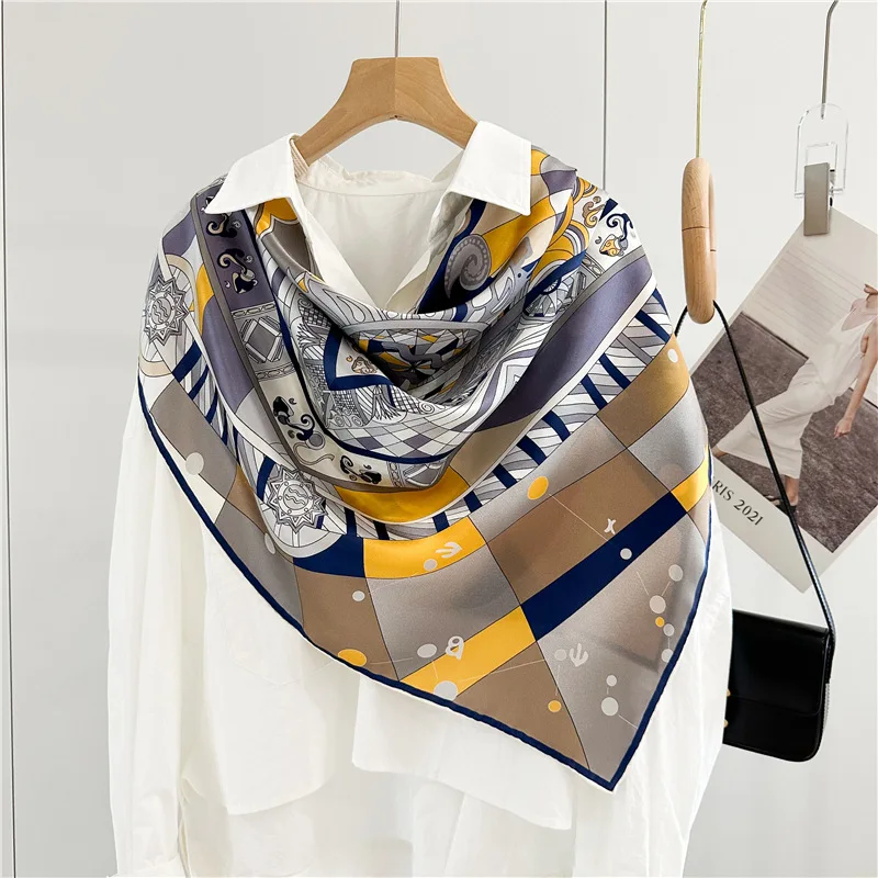 110 cm Seidenschal, luxuriöses Design, große quadratische Schals für Damen, handgerollte Kanten, Bandanas, Tops, Tücher, Vintage-Designer-Satin-Schals