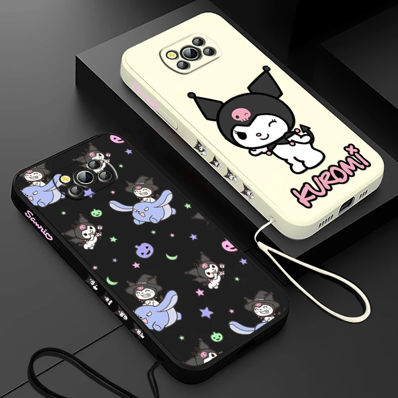 Kuromi Sanrio Little Devil For Xiaomi Poco Cover For X4 X3 F4 NFC M6 M5 M4 M3 GT S Pro 4G 5G Liquid Left Rope Phone Case