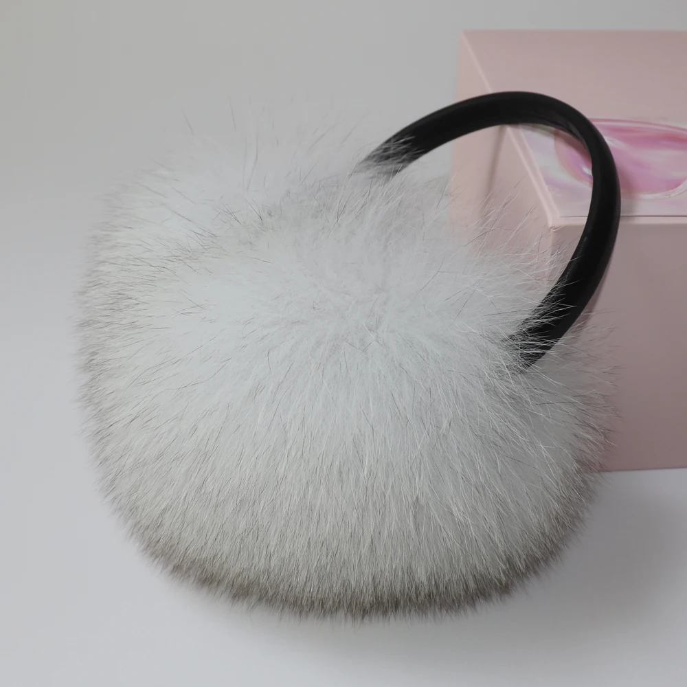 New Winter Women Luxury Real Fox Fur Earmuffs Natural Warm Fox Fur Earmuff Cute Oversized Fluffy Genuine Fox Fur Earmuffs