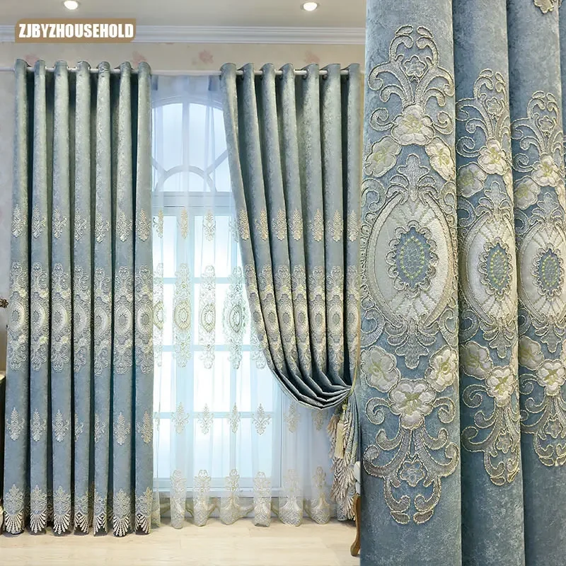

Chinese European Style Atmospheric Embroidered Blackout Curtains for Living Room Bedroom Study Window Curtains Custom Luxury