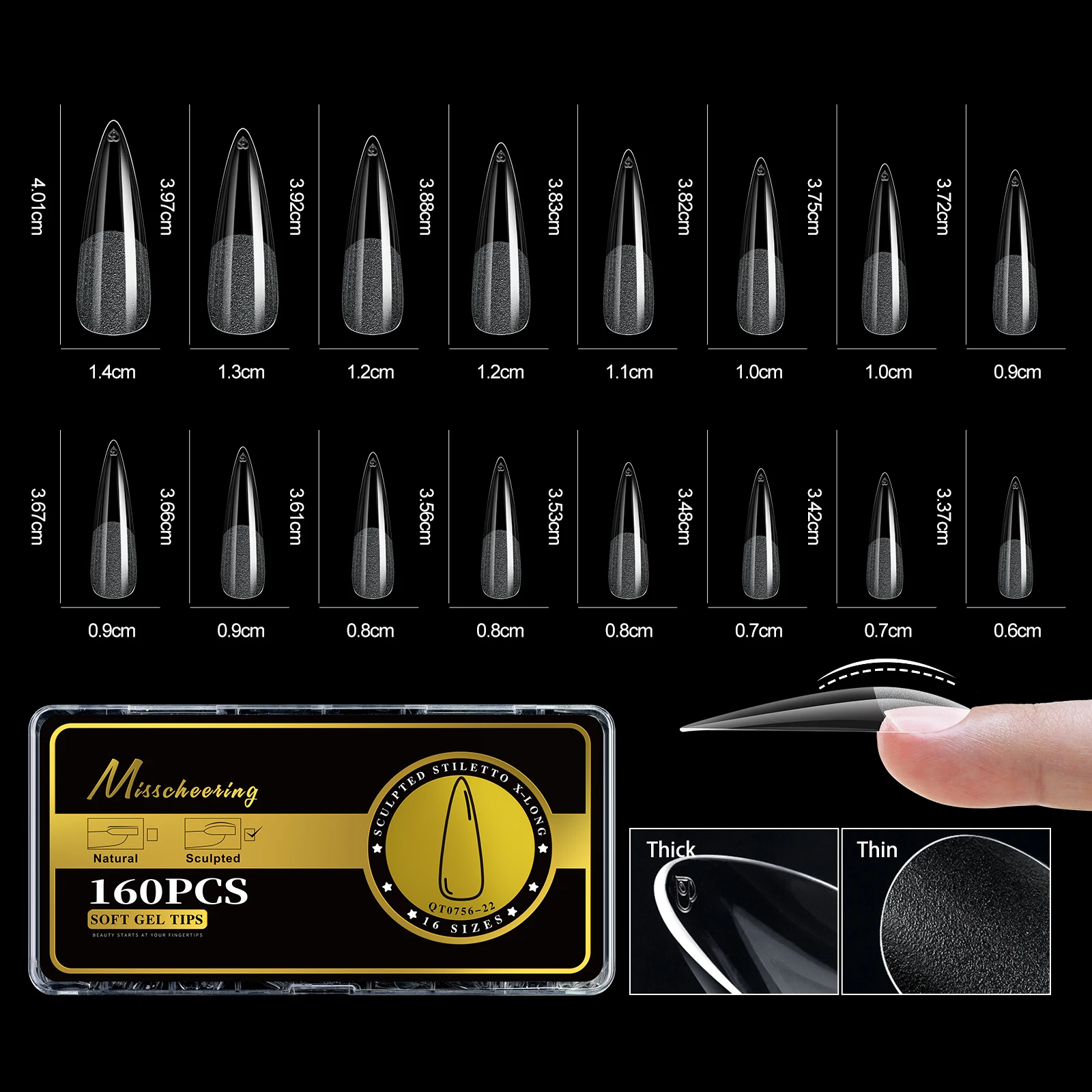 S-2XL Glänzende falsche Nagelspitzen, geformtes weiches Gel, Mandelsarg, Stiletto, vollständige Abdeckung, zum Aufdrücken der Nägel, künstliche DIY-Verlängerungsversorgung – Detail 27