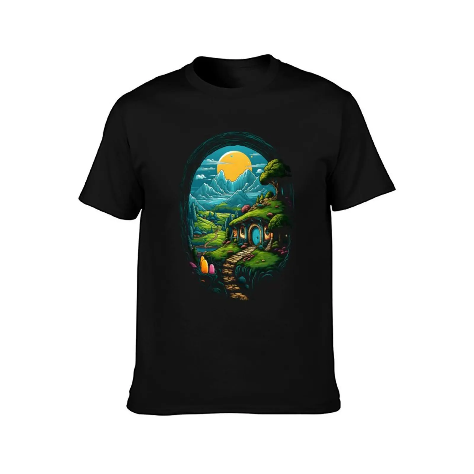 Halfling Home - Cartoon Style - Fantasy T-Shirt vintage graphic tee graphic t shirt vintage slim fit t shirts for men