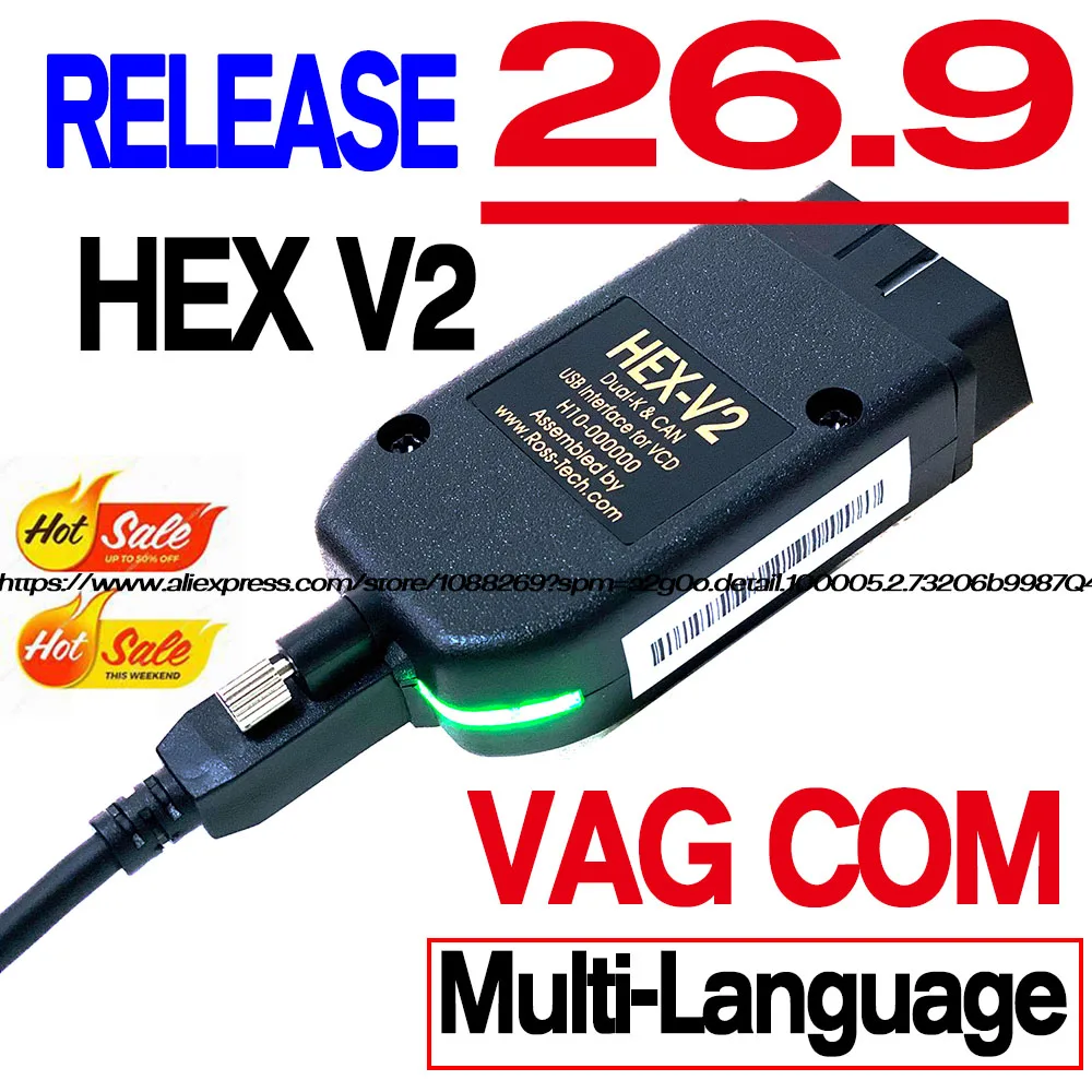 V26.9 Newest VCDS Unlimited VINs Auto Com Diagnostic Coding VAG COM VAG HEX V2 Hardware Interface FOR VW AUDI Skoda Seat Real V2