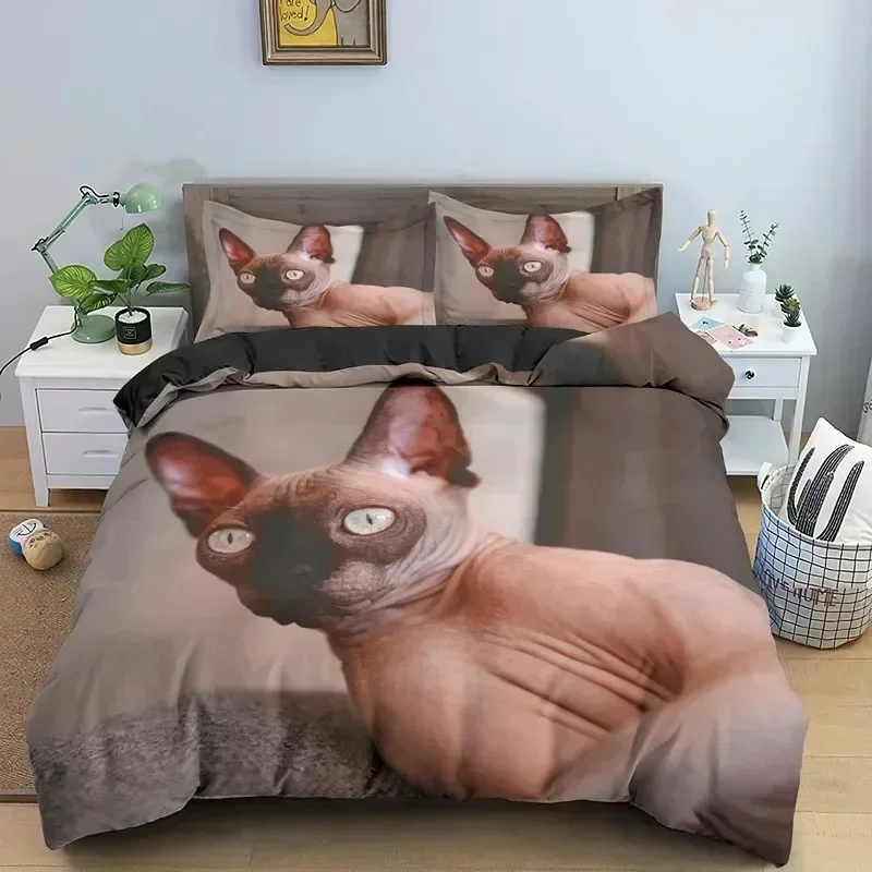 

Canadian Sphynx Cat Lovely Pet Kitty Bedding Set Duvet Cover Sheet Printed Pillowcase Bed Full Queen King Size Comforter Bedroom