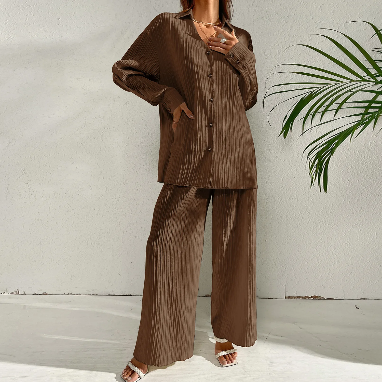 

2PCS Pajamas Suit Lounge Wear Autumn Winter New Pyjamas Home Clothes Women Loose Sleepwear Solid Nightwear Leisure Outwear Pjs