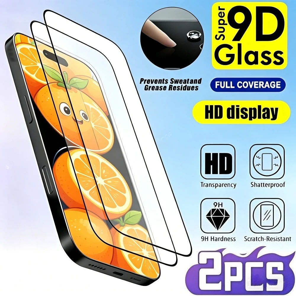 

2Pcs Full Cover HD Screen Protector for iPhone 17 16 Pro Max Air 17e 16e 15 14 Plus 15 14 13 12 Pro 9H Hardness Tempered Glass