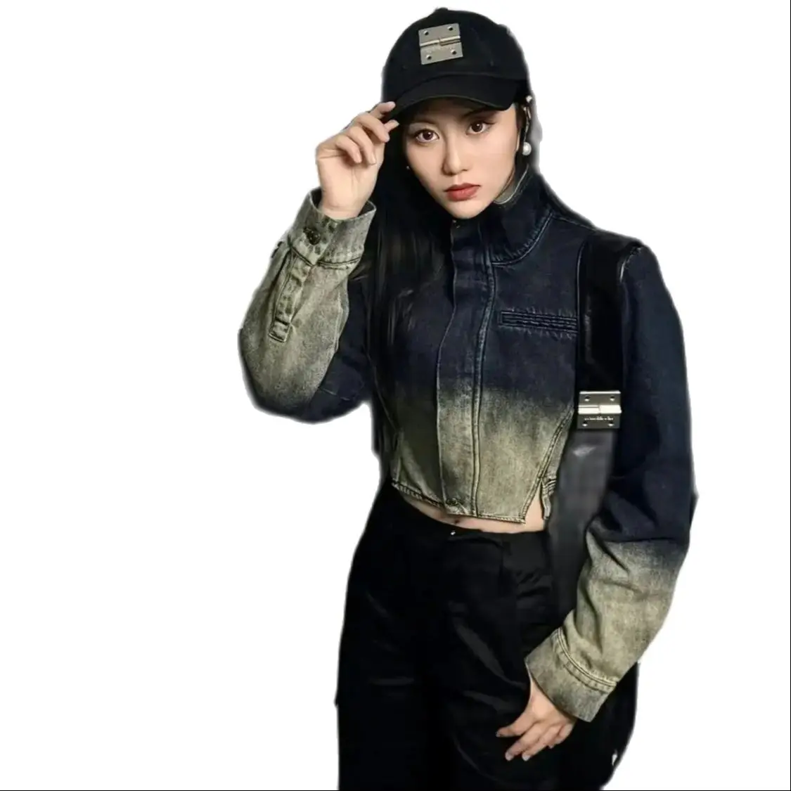 Denim Jacket Blue Gradient Vintage American Crop Women Korean Style Turn-Down Collar Zipper Short Jeans Jackets Autumn Overcoat