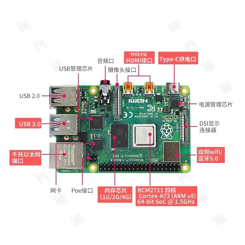 Raspberry Pi 4th Generation Raspberry Pi 4B Development Board Python Bluetooth 5.0 Official Original 4b