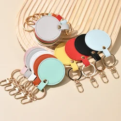 Personalize Name Room Number  Round Keyring Bag Pendant Csutom Logo PU Leather KeychainLaser Engrave Circle Car Key Chain Holder