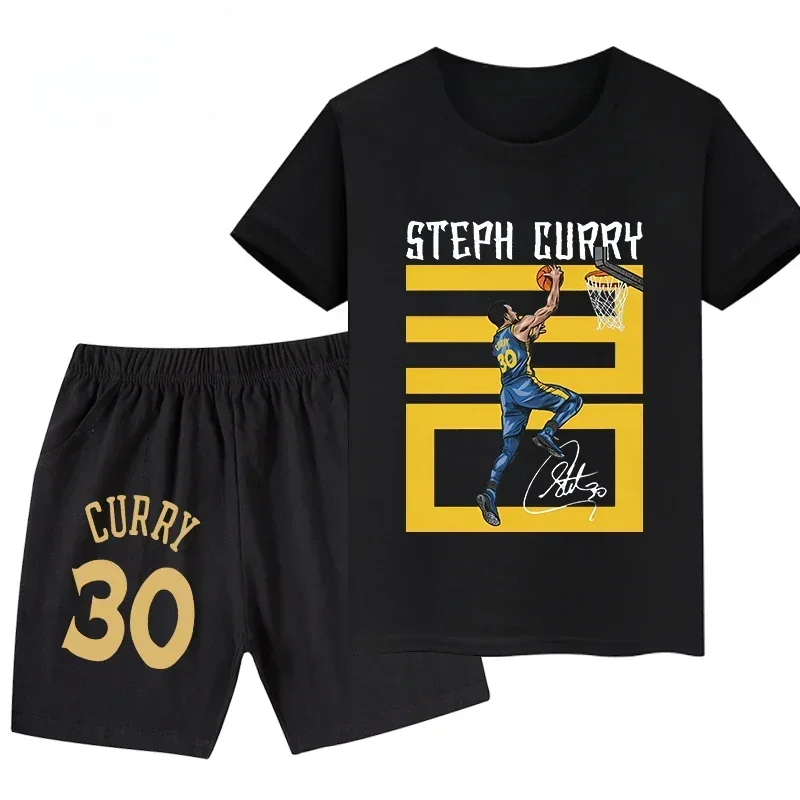 Stephen Curry Print Children Clothes Summer Kid\'s Cotton T-shirt Shorts Suit Short-sleeved Sport 2-piece Baby Set Boy Girl