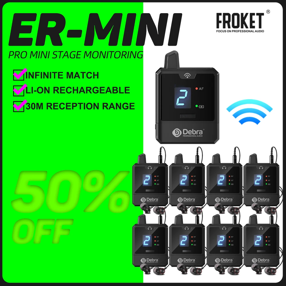 FROKET UHF Wireless In-Ear Monitor System IEM Audio-Mini for Music Audio Monitoring Live Broadcast Rechargeable Portable