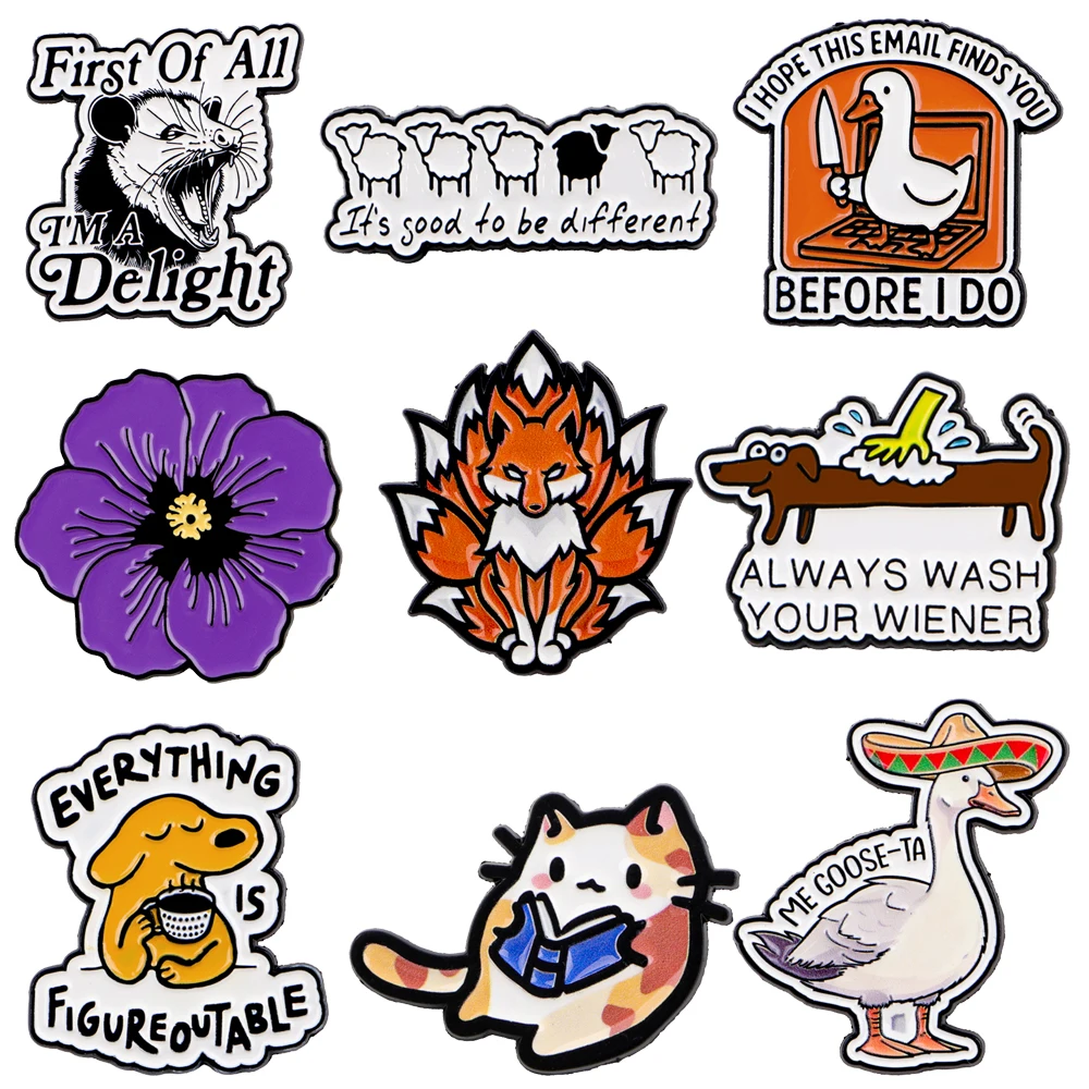 Niedliche Fuchs-Katze, Wursthund, Emaille-Anstecknadel, Cartoon-Anstecknadel, Abzeichen für Rucksack, Kleidung, Accessoires, modischer kleiner Schmuck, Geschenke