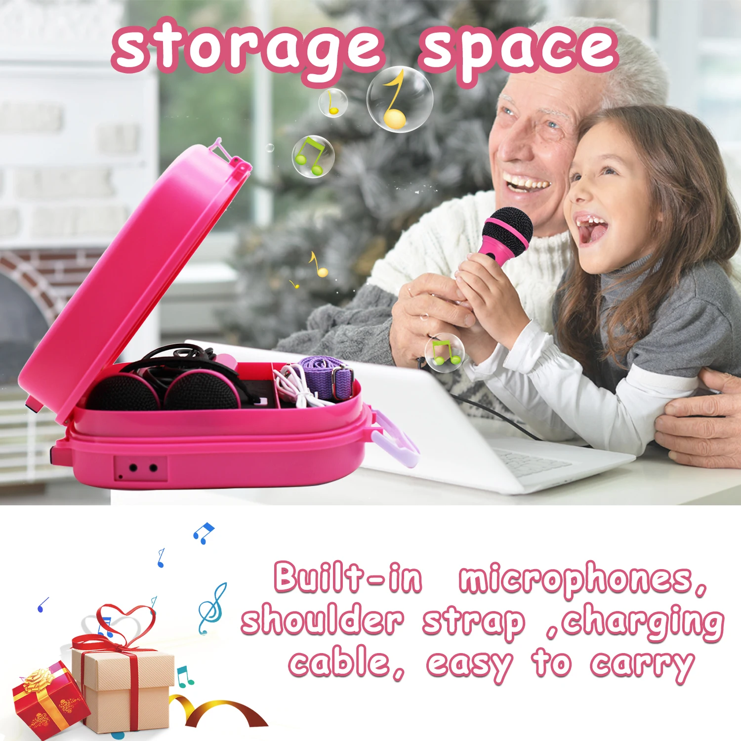 Gratis Schip Karaoke Machine Voor Kinderen Twee Microfoons Peuter Zingen Karaoke Speaker Voice Wisselaar Activiteiten Voor Party Kerst