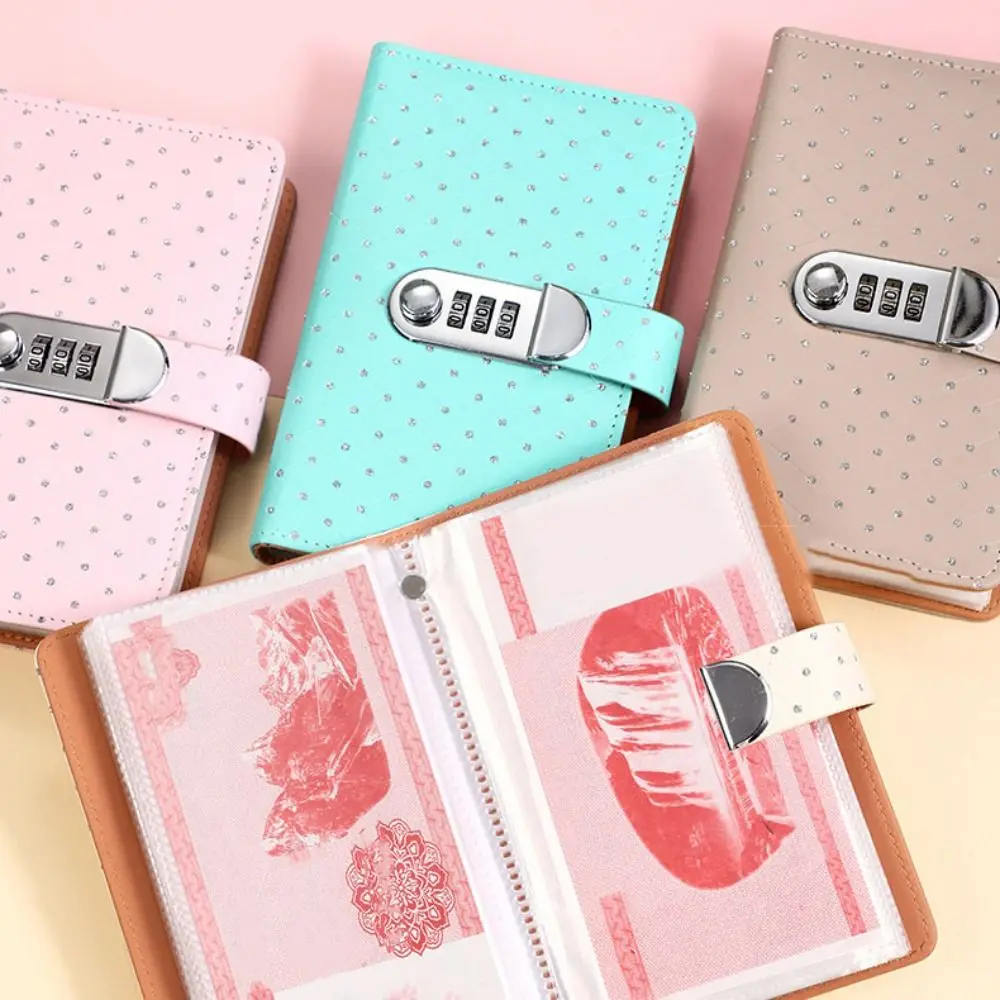 50Sheets Saving Money Binder PU Leather Savings Handbook Planner Organizer Cash Envelopes Little Crystal Cover Account Book