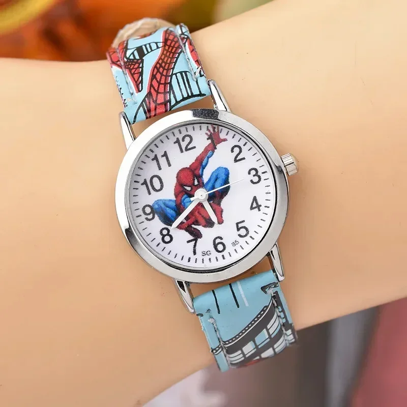 Disney SpiderMan Children Watch Cute Cartoon Watch Kids Watches Boys Christmas Gift  Leather Quartz Watch Leather Round Watches