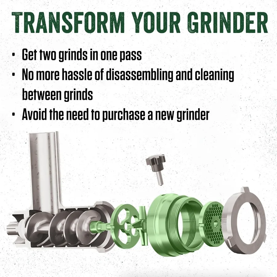 8 محول DualGrind مرفق مفرمة اللحم من الفولاذ المقاوم للصدأ للاستخدام المنزلي في المطبخ، حل طحن متين وفعال مثالي