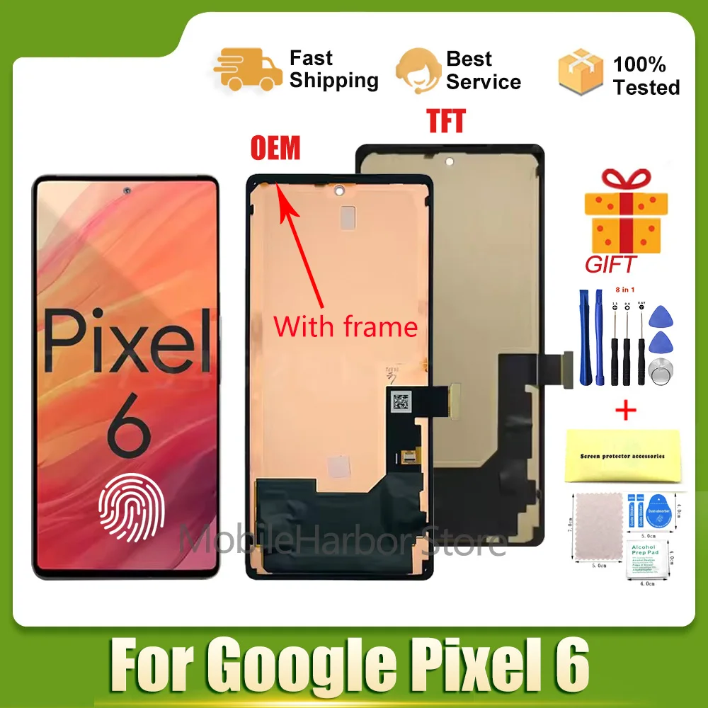

OEM 90Hz OLED TFT For Google Pixel 6 LCD Display GB7N6 G9S9B16 G9S9B GA02920-GB Touch Screen Digitizer For Google Pixel6 Tested