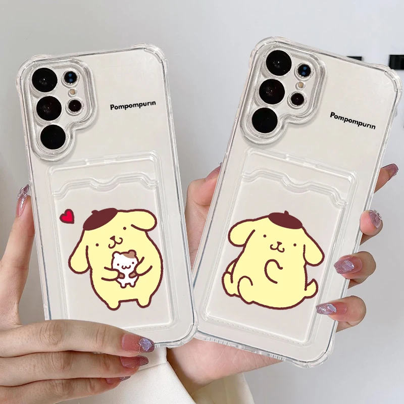 

Cartoon Pompompurin Art For Samsung S24 S23 S22 S21 S20 Ultra FE Plus A55 A53 5G Photo Card Bag Transparent Soft Phone Case