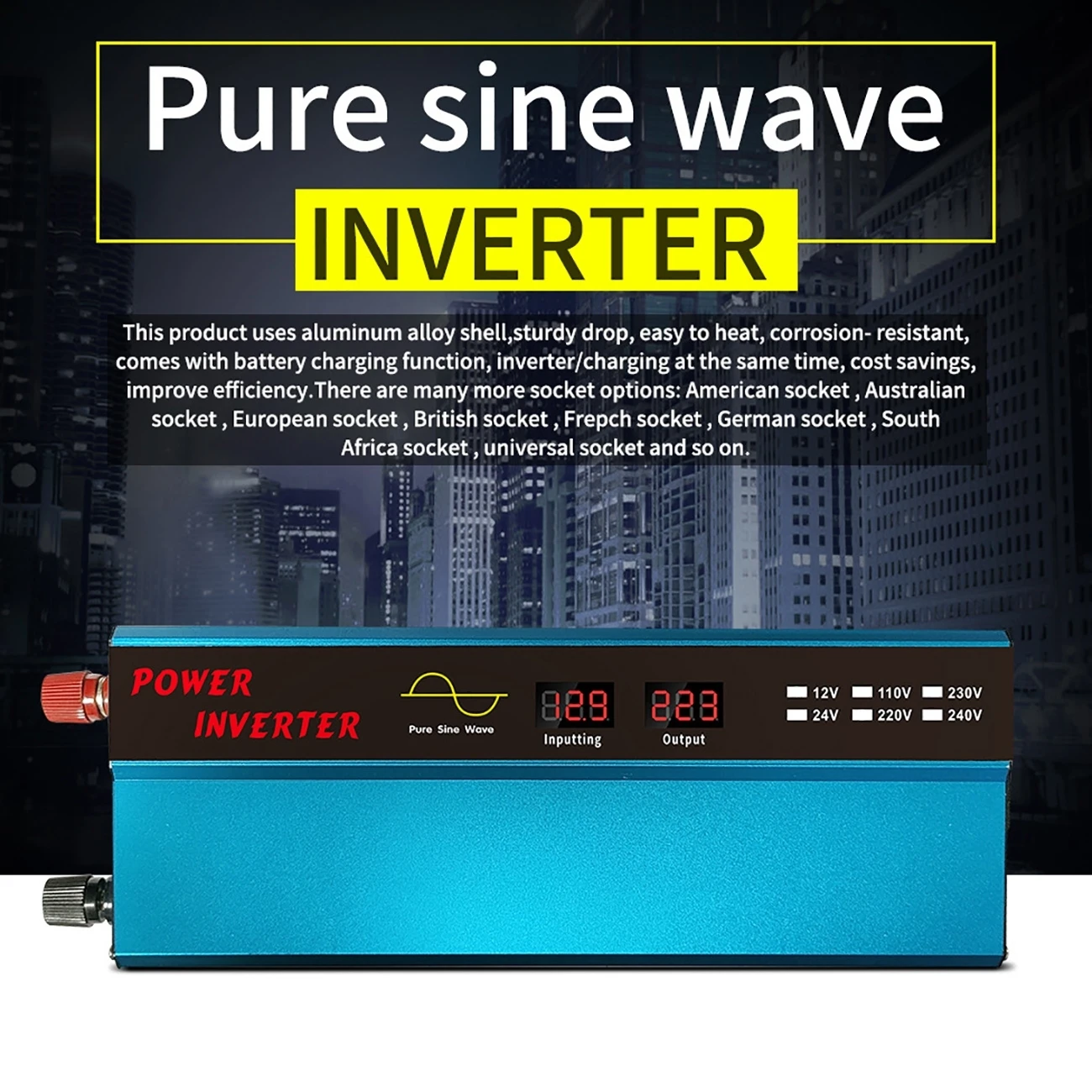 1000w 12v 24v a 220v 110v onda senoidal pura inversor de energia do sistema solar painel solar casa ao ar livre rv acampamento inversor de energia da onda