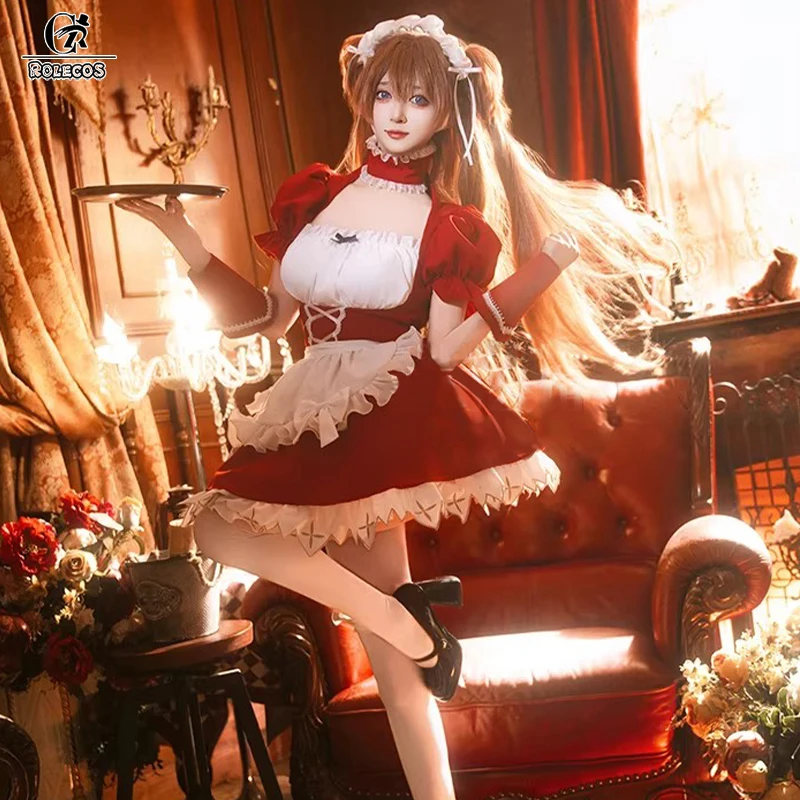 

Костюм для косплея Аянами Рей из аниме EVA от ROLECOS, платье горничной Асуки Лангли Сорю, сексуальное платье Лолиты, красно-синее платье горничной для вечеринки на Хэллоуин