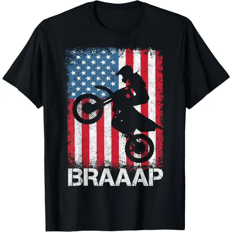 

American Flag Motocross T-shirt Men Women USA Dirt Bike Rider Graphic Tee Patriotic "Braaap" Fan Gift