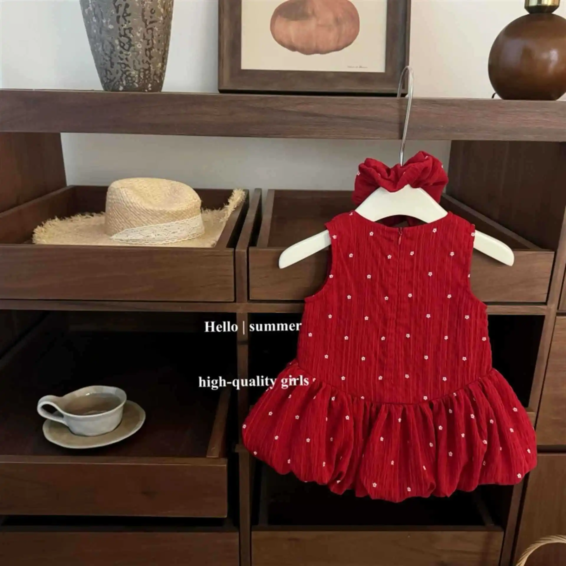 

Summer Sweet Red Cute Baby Girl Dress Birthday Flower Bud Princess Sleeveless Vest Dress