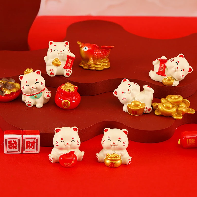 

Cute Resin Mini Lucky Cat Ornaments Micro Landscape Figurines Miniature DIY Decorative Fortune Cat Home Car Decor