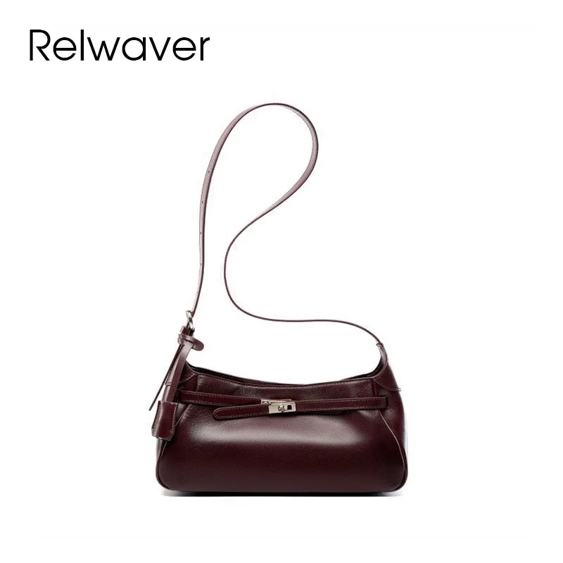 

Relwaver women messenger bags genuine leather shoulder bag 2025 spring summer women's handbag fashion underarm bag chic hobos