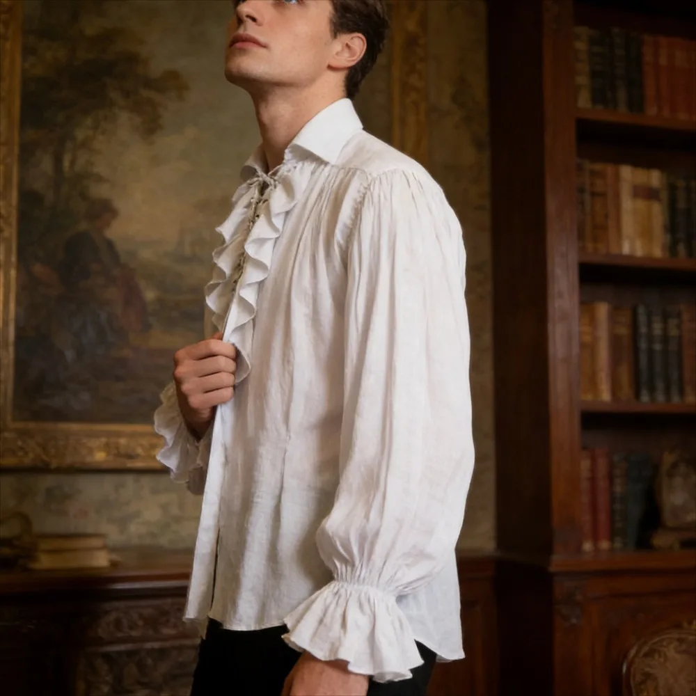 Disfraces de Carnaval vikingo Medieval, camisas informales de otoño, Cosplay Steampunk, camisa de manga larga con volantes, blusa gótica, Tops