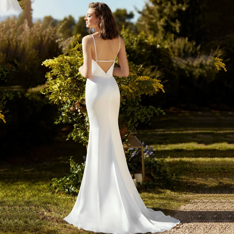 Vestido De Novia elegante con tirantes finos para mujer, traje De satén con espalda abierta, color blanco sirena, 2024