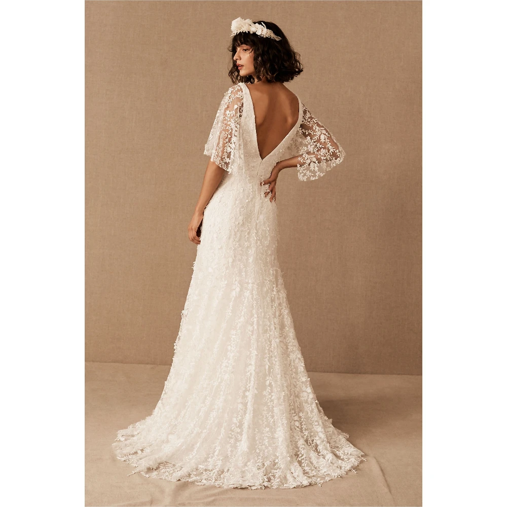 

ESBRIDE Wedding Dresses for Bride Women Evening Dress Batwing Sleeve Lace Appliques Bride Dresses Vestido De Novia Customized