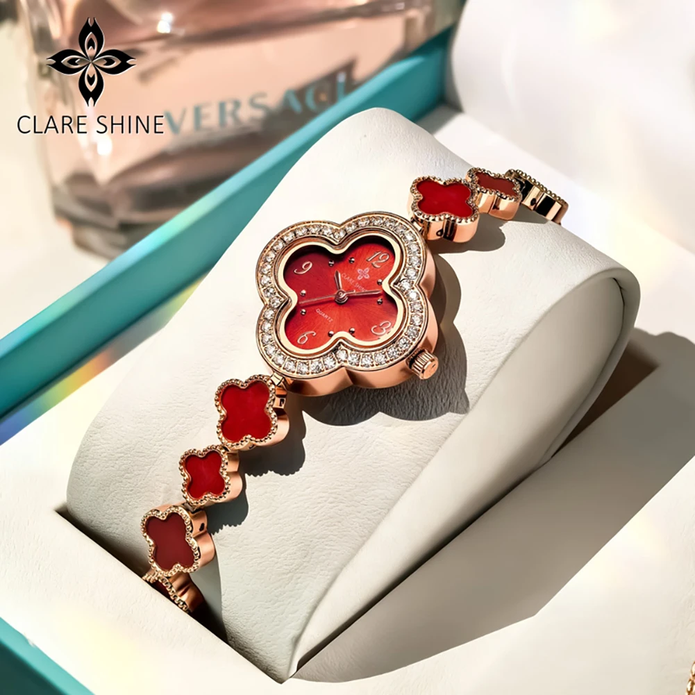 

Часы CLARE SHINE 7702 Elegance для женщин, импортный кварцевый механизм, водонепроницаемые, с функцией даты, циферблат с четырехлистным клевером.