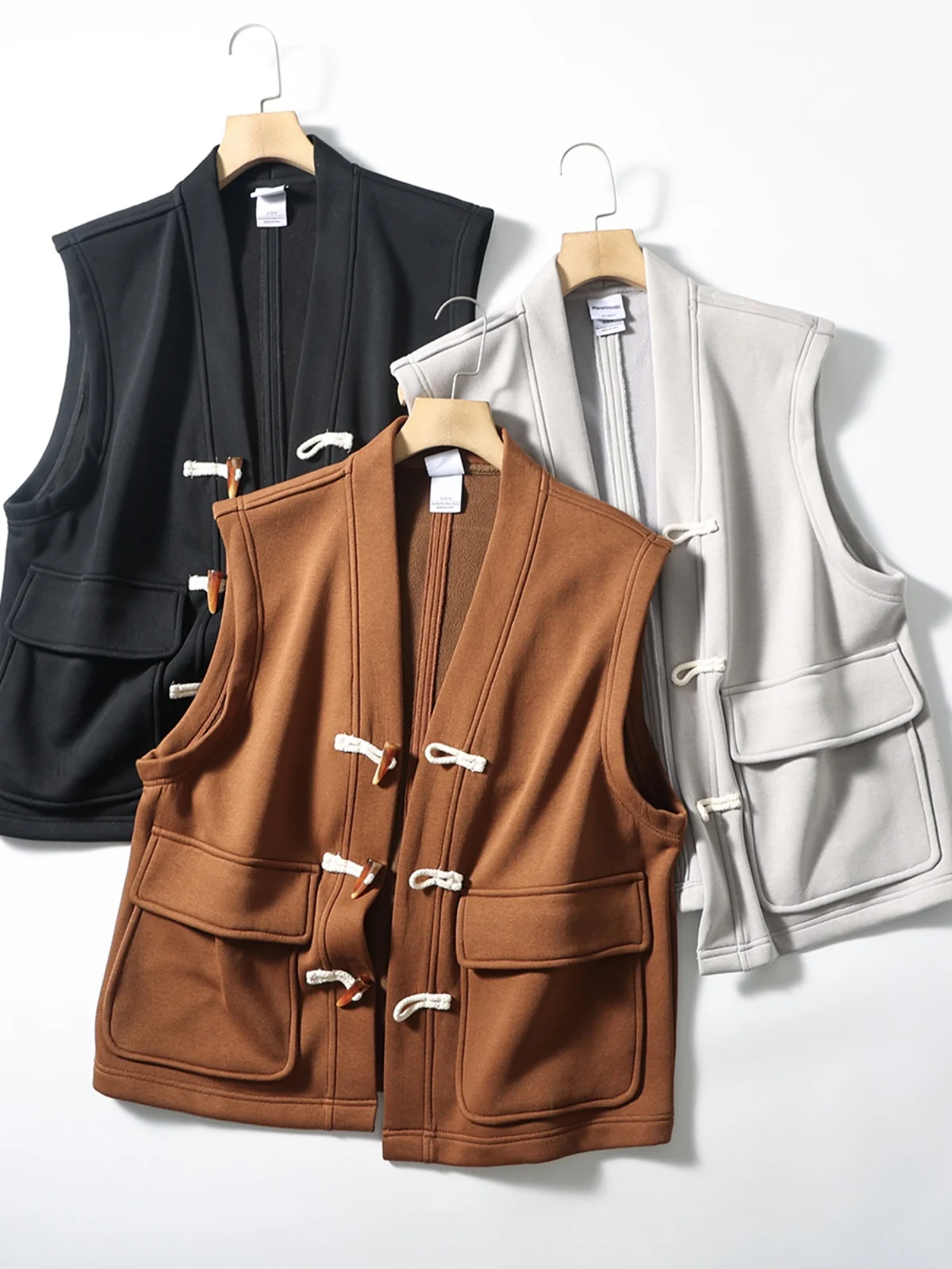 

Retro Vintage Sle Men's Fce Lined Loose Casual V-ne Vest Autumn Winter Faion Warm Stand Fit Button up Top