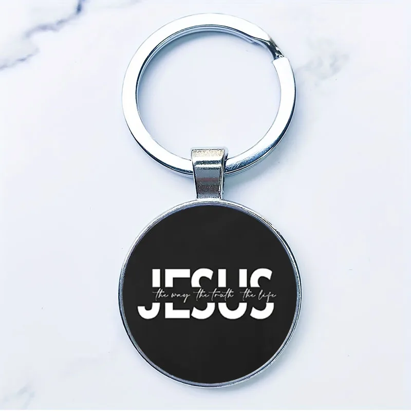 Creative personalized cross letter faith Jesus Round Glass Keychains cross sun dove pattern Key Chains Metal Base Jewelry QSM731