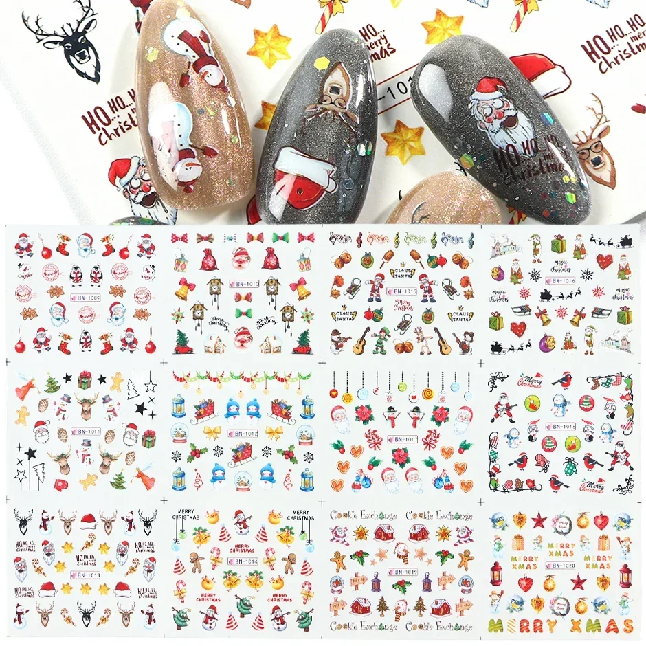 Christmas Nail Art Water Decals Snowflake Snowman Transfer Stickers Santa Claus Bell Tree Elk Xmas Slider Decals For Nails Decor