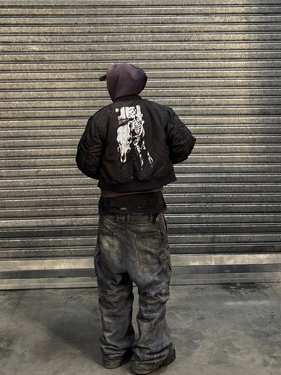 

Aged Flight Jaet Bomber ort Wide Cotton Coat Faded Print Street Sle Windproof Warm Loose Fit Youth Casual Cotton Blend