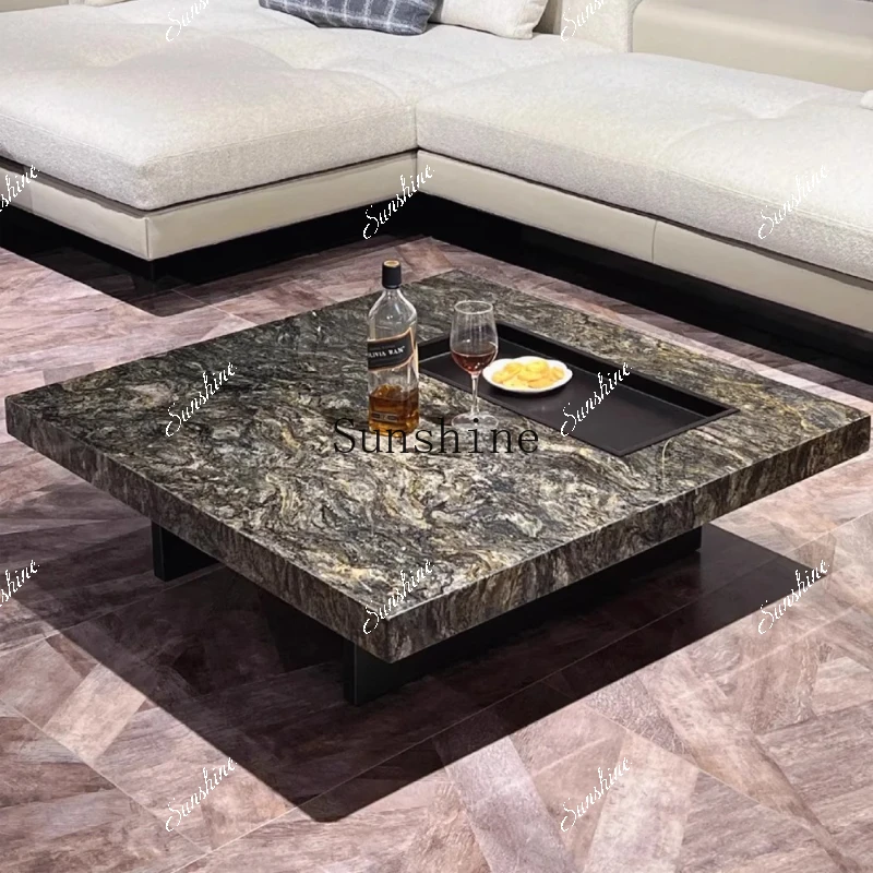Natural platinum diamond luxury stone group living room Italian modern simple light luxury box square coffee table   FT