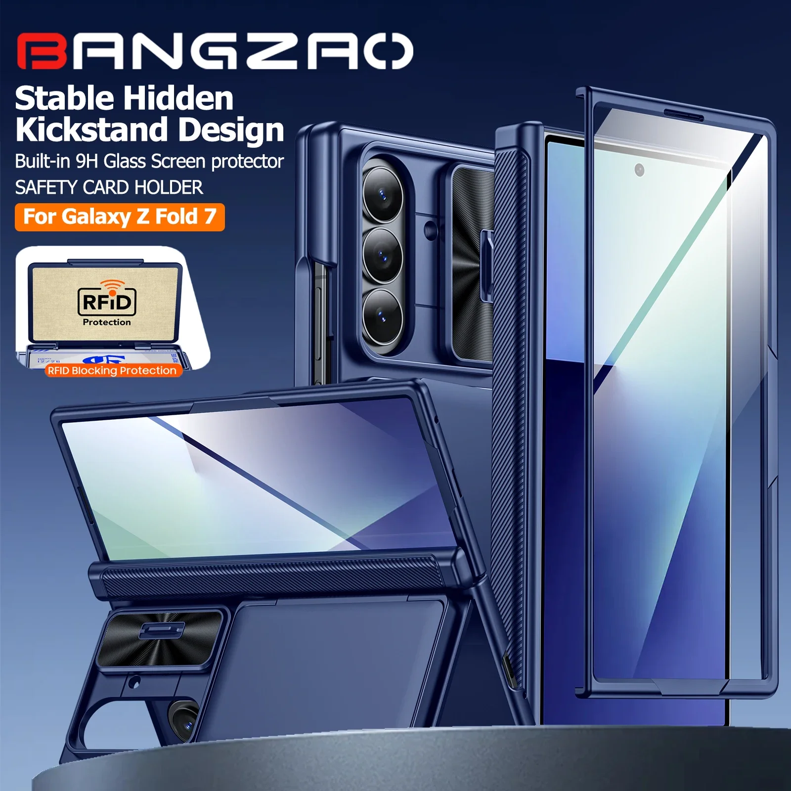 

Глобальный карнавальный фестиваль, чехол для Galaxy Z Fold 7, защита шарнира, встроенная скрытая подставка, защитная пленка для экрана, противоударный синий