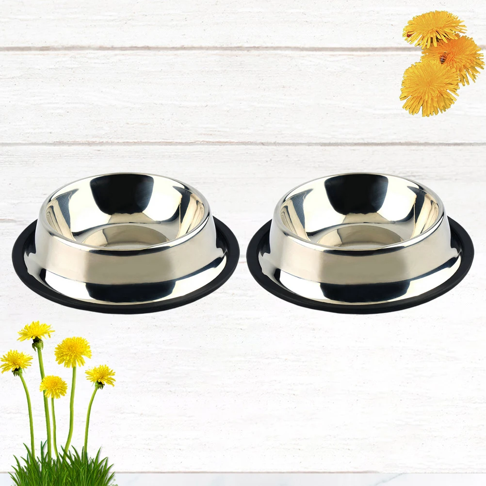 

2pcs Stainless Steel Pet Bowl Durable Cat Dog Feeder Hard Metal Tableware Non Slip Easy Clean Water Food Container